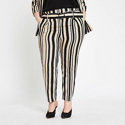 River Island Womens Plus Stripe Tie Waist Tapered Pants