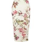 River Island Womens White Floral Laser Cut Midi Pencil Skirt