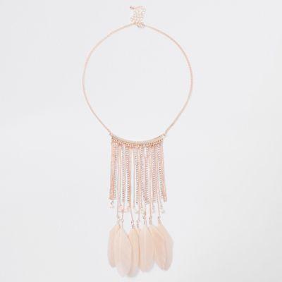 River Island Womens Rose Gold Tone Feather Cupchain Necklace