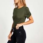 River Island Womens Embellished Knot Sleeve Fitted T-shirt