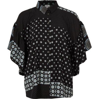 River Island Womens Mix Tile Print Frill Blouse