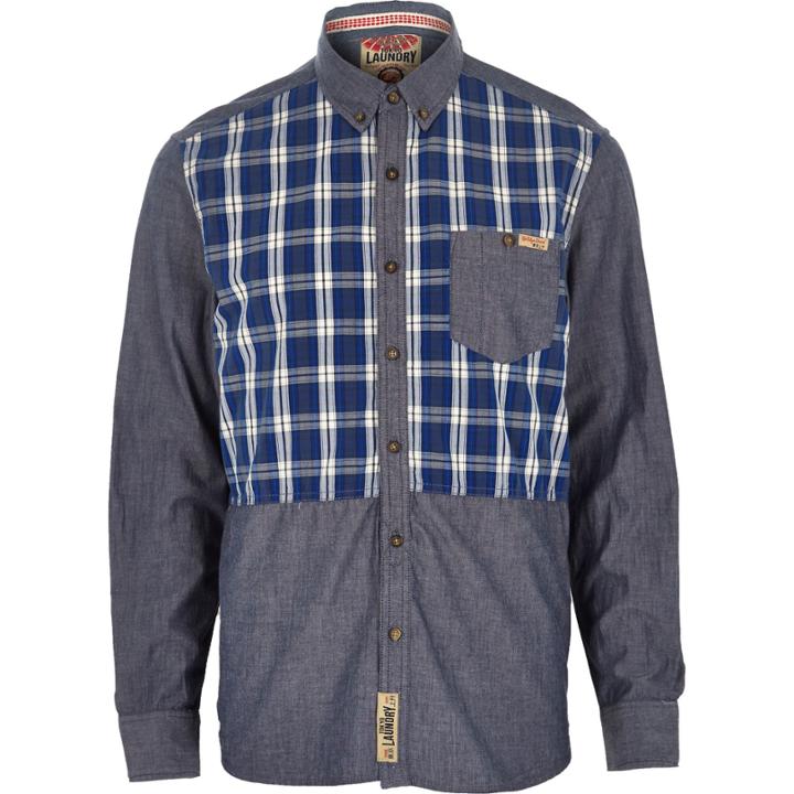 River Island Mensblue Tokyo Laundry Contrast Check Shirt