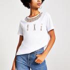 River Island Womens White Embellished Necklace T-shirt