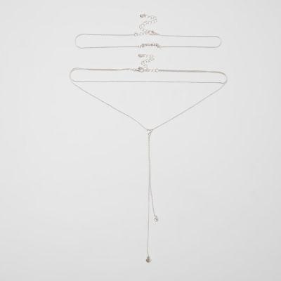 River Island Womens Silver Tone Layered Plunge Choker Necklace