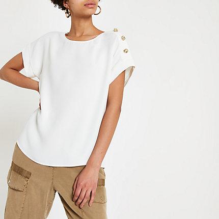 River Island Womens White Faux Button T-shirt