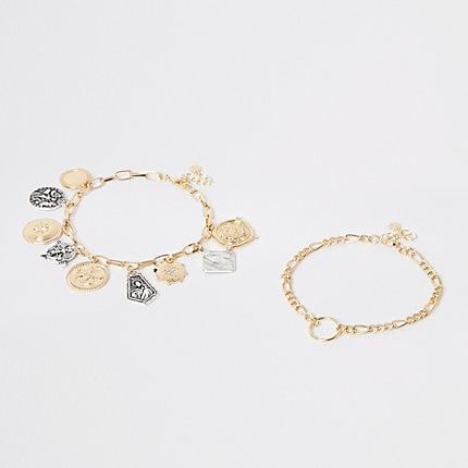 River Island Womens Gold Colour Charm Anklet Multipack