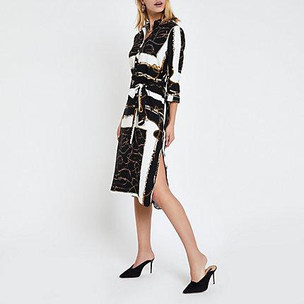 River Island Womens Chain Print Tie Waist Shirt Dress