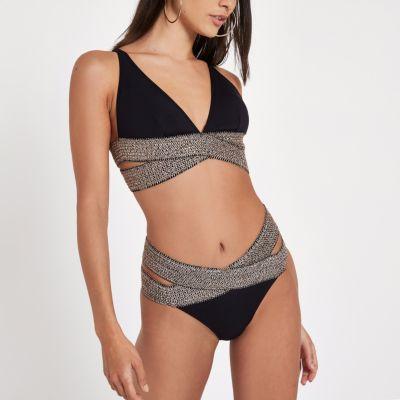 River Island Womens Metallic Elastic High Leg Bikini Bottom