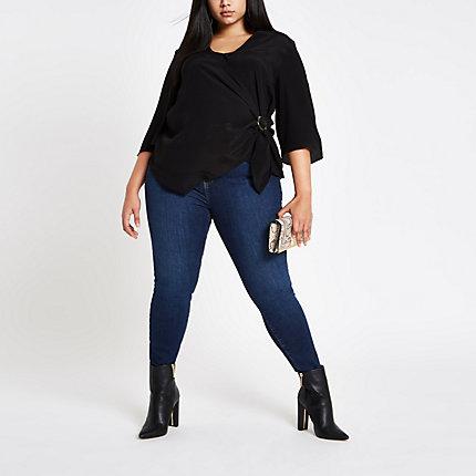 River Island Womens Plus Wrap Front Ring Tie Blouse