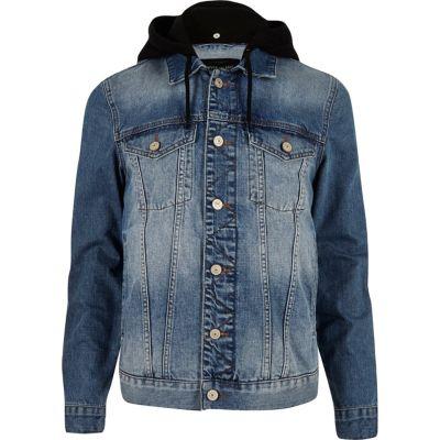 River Island Mens Wash Hooded Denim Jacket