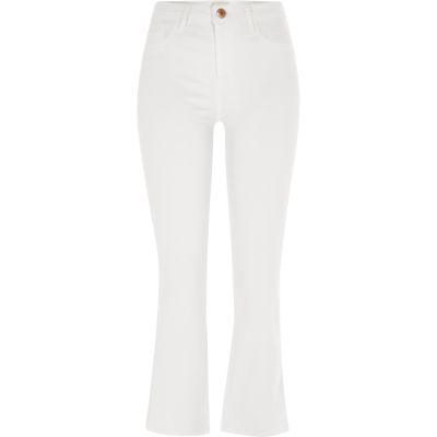 River Island Womens White Denim Cropped Flare Jeans