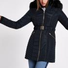 River Island Womens Faux Fur Longline Belted Puffer Jacket