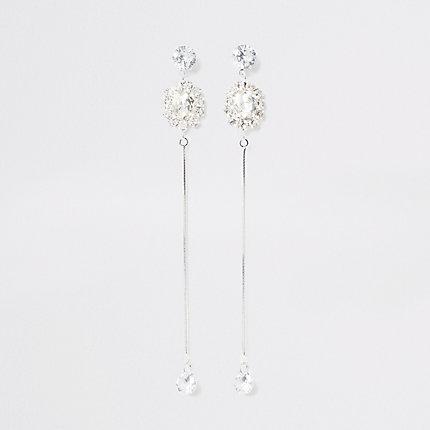 River Island Womens Silver Colour Diamante Chain Drop Earrings