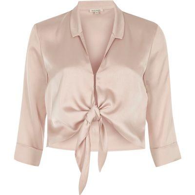 River Island Womens Nude Satin Tie Front Shirt