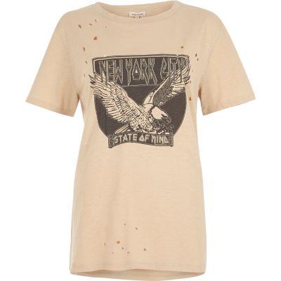 River Island Womens Nyc Print Distressed Rock T-shirt