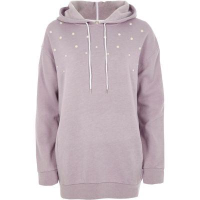 River Island Womens Faux Pearl Stud Longline Hoodie
