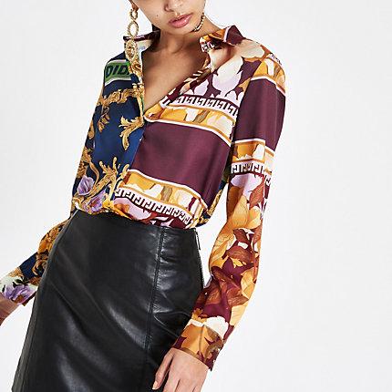 River Island Womens Mixed Print Contrast Long Sleeve Shirt
