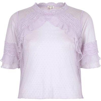 River Island Womens Dobby Mesh Frill Top