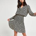 River Island Womens Leopard Print Shirred Shirt Dress