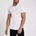 River Island Mens White Muscle Fit Popper Button Shirt