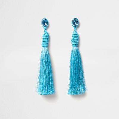 River Island Womens Jewel Seedbead Tassel Drop Stud Earrings