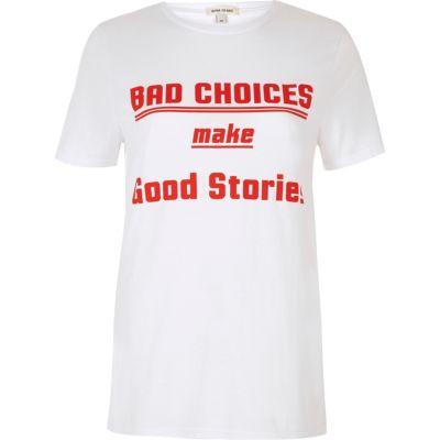 River Island Womens White Bad Choices Short Sleeve T-shirt
