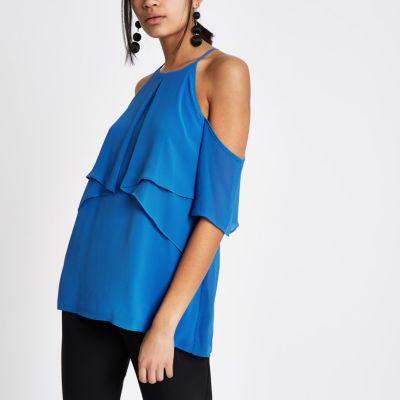 River Island Womens Crepe Frill Cold Shoulder Blouse