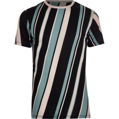 River Island Mens Diagonal Stripe Crew Neck T-shirt