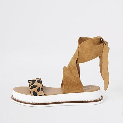River Island Womens Leopard Print Flatform Sandals