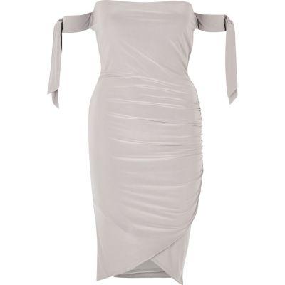 River Island Womens Metallic Tied Sleeve Bardot Wrap Dress