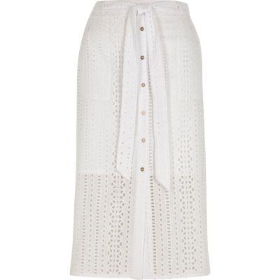 River Island Womens White Broderie Button Front Midi Skirt