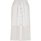 River Island Womens White Broderie Button Front Midi Skirt