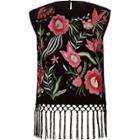 River Island Womens Floral Embroidered Fringed Hem Top