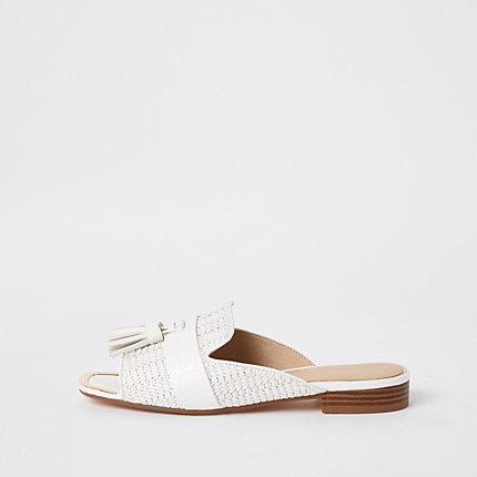 River Island Womens White Tassel Peep Toe Mule
