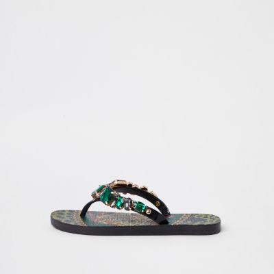 River Island Womens Jewel Embellished Flip Flops