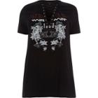 River Island Womens Plus Band Print Lace-up T-shirt