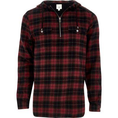 River Island Mens Check Zip Front Hooded Shirt