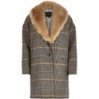 River Island Womens Check Faux Fur Collar Swagger Coat