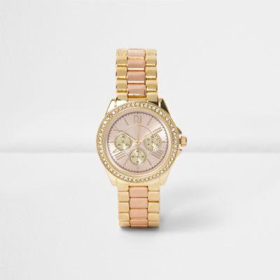 River Island Womens Rose Gold And Gold Tone Chain Diamante Watch
