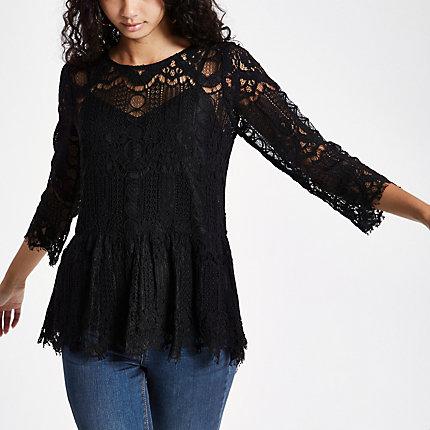 River Island Womens Sheer Lace Peplum Hem Lace Top