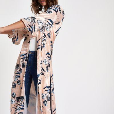 River Island Womens Floral Jacquard Flute Sleeve Duster Coat