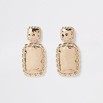 River Island Womens Gold Colour Twist Rectangle Drop Earrings