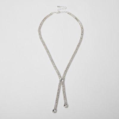 River Island Womens Silver Tone Diamante Drop Necklace