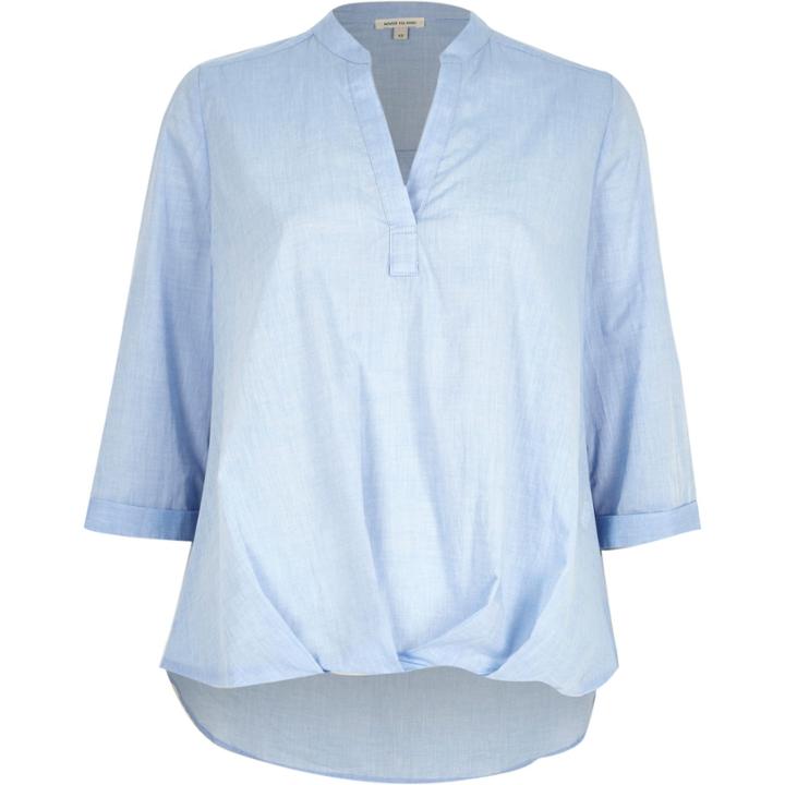 River Island Womens Chambray Wrap Front V-neck Blouse