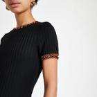 River Island Womens Leopard Trim Fitted T-shirt