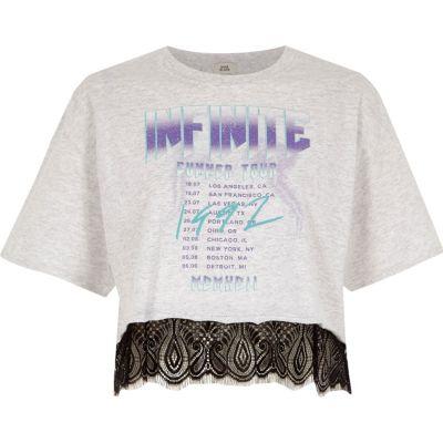 River Island Womens 'infinite' Band Print Lace Hem T-shirt