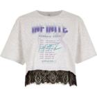 River Island Womens 'infinite' Band Print Lace Hem T-shirt