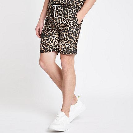 Mens Criminal Damage Leopard Print Shorts