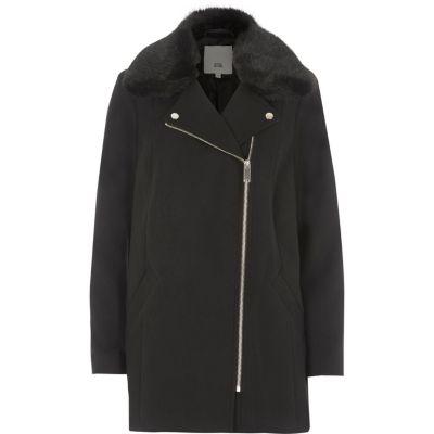 River Island Womens Fur Biker Collar Coat