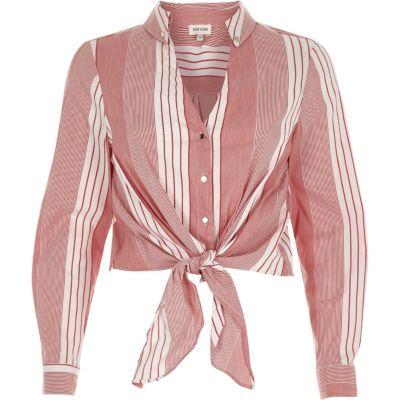 River Island Womens Stripe Tie Front Cropped Shirt